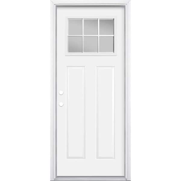 Masonite 32 in. x 80 in. 6 Lite Right-Hand Inswing Primed Steel Prehung Front Exterior Door with Brickmold