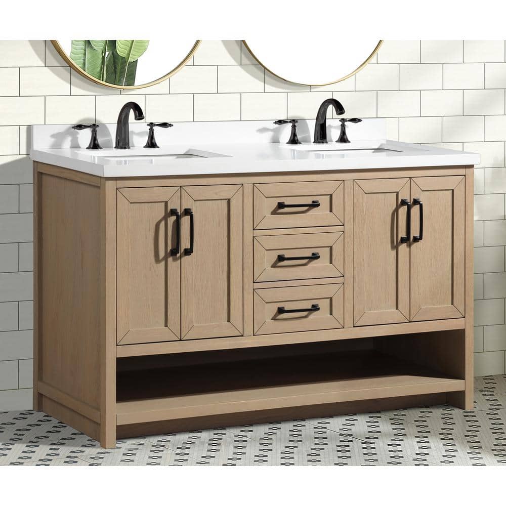 Venice 55" Oak Gray Solid Wood Double Sink Bathroom Vanity