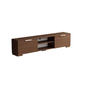 67 in. Walnut Wood Rectangular TV Stand Fits TVs Up to 75 in. with Storage Doors
