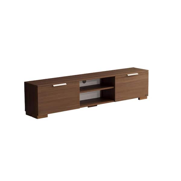 Unbranded 67 in. Walnut Wood Rectangular TV Stand Fits TVs Up to 75 in. with Storage Doors