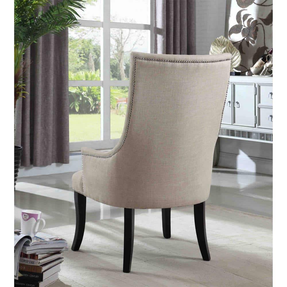 Natural Fabric Upholstered Accent Chair with Black Legs