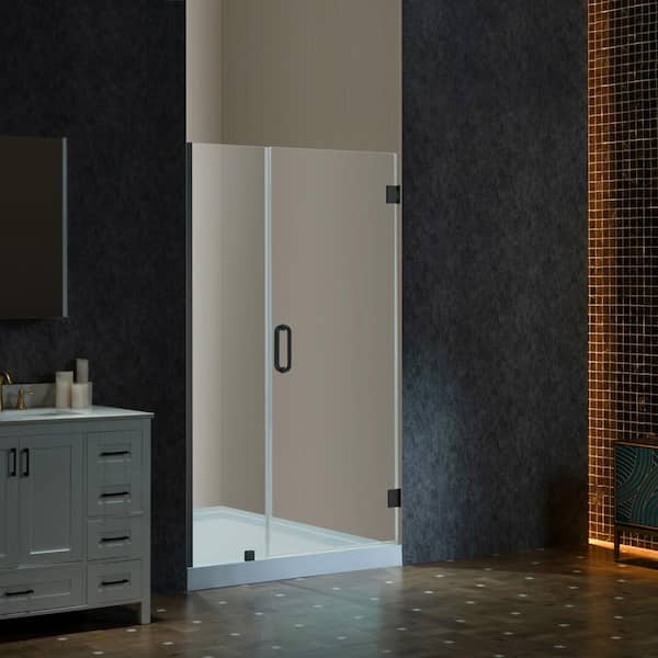 WOODBRIDGE 48 in. W x 76 in. H Pivot Frameless Shower Door in Matte Black with 3/8 in. (10 mm) Clear Glass