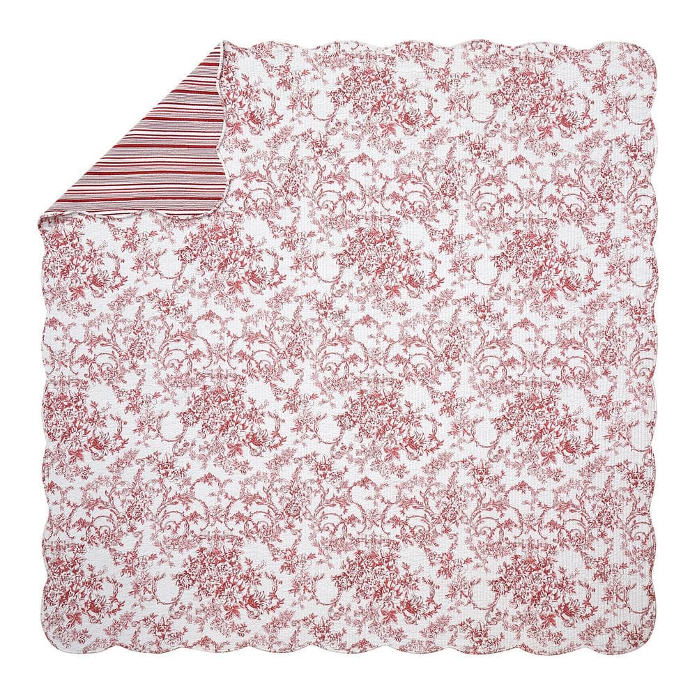 Red Full/Queen Cotton Reversible Quilt Set with Floral Print