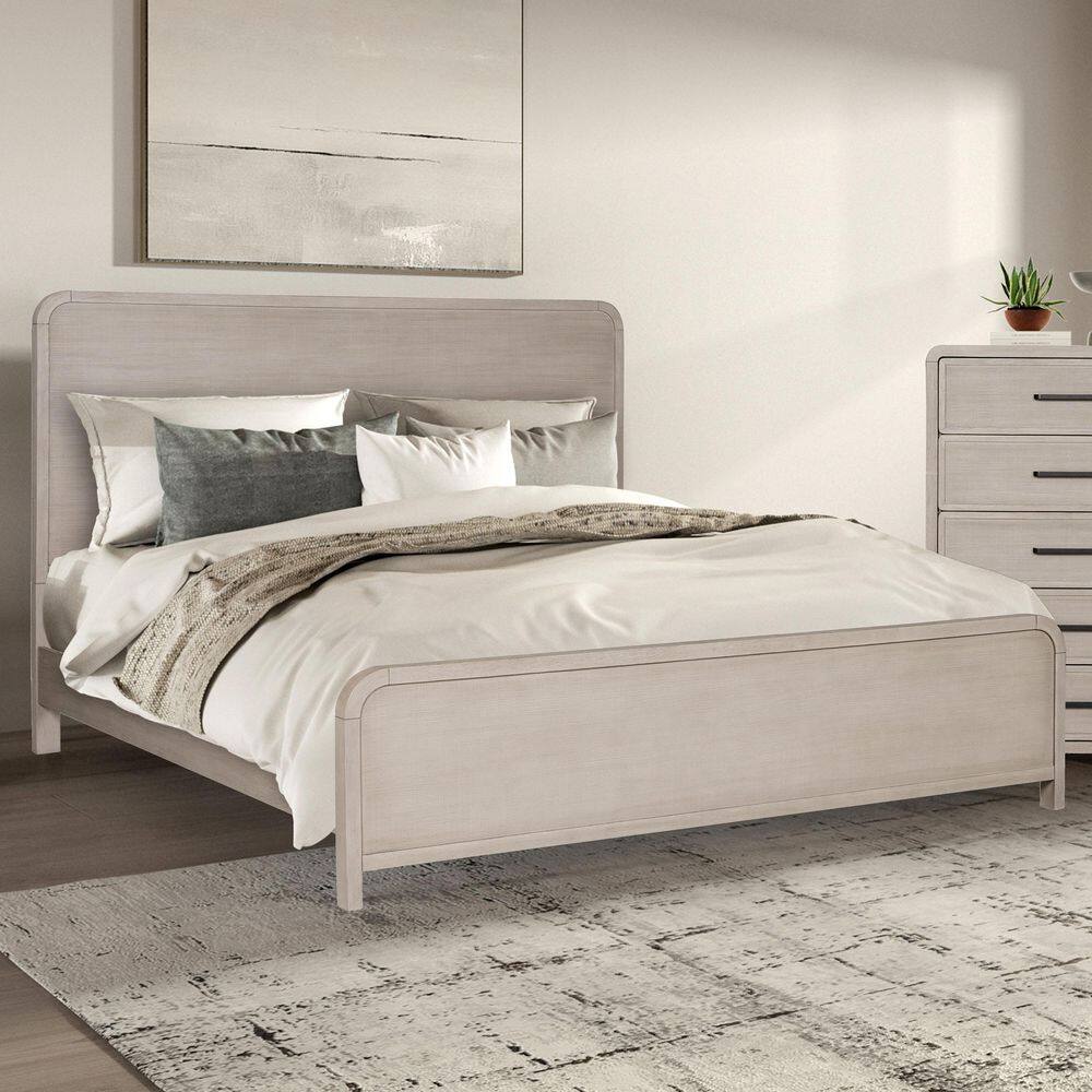 Miller Natural Brown Oak Wood Frame King Panel Bed with Replicated Weave Pattern