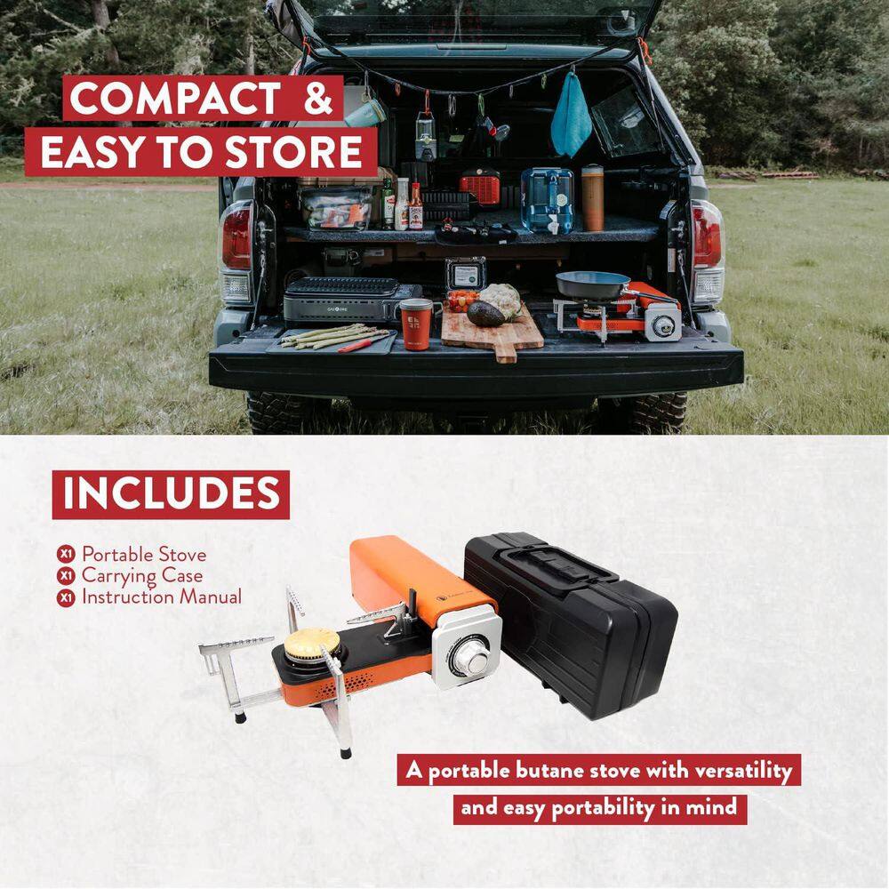 Compact Orange Portable Butane Gas Single Burner Stove