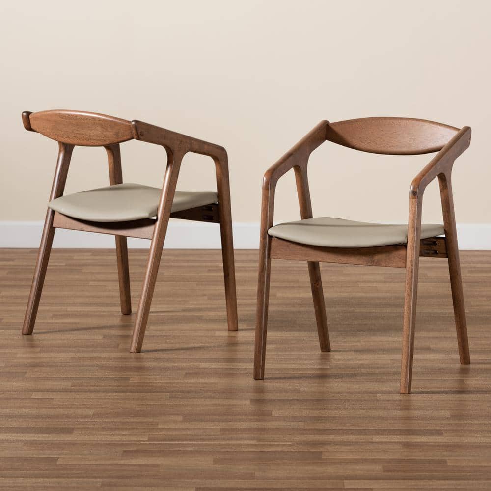 Grey Faux Leather and Cane Wood Arm Chair