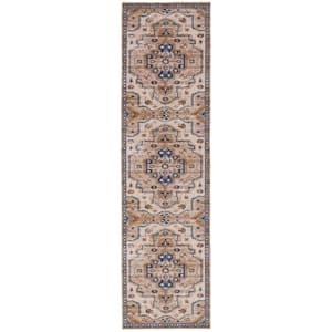 Washable Jackson Ivory and Gold 2 ft. x 8 ft. Distressed Polyester Runner Rug
