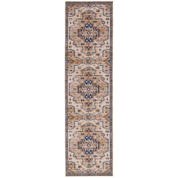 Linon Home Decor Washable Jackson Ivory and Gold 2 ft. x 8 ft. Distressed Polyester Runner Rug