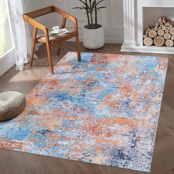 6 ft. x 9 ft. Multi-Colored Abstract Washable for Bedroom, Hallway, Kitchen, Playroom Area Rug