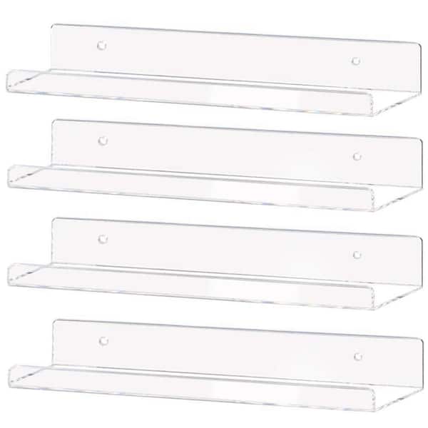 15 in. W x 4 in. D Clear Acrylic Kids Book Display Shelves, Decorative Wall Shelf (4 Pack)