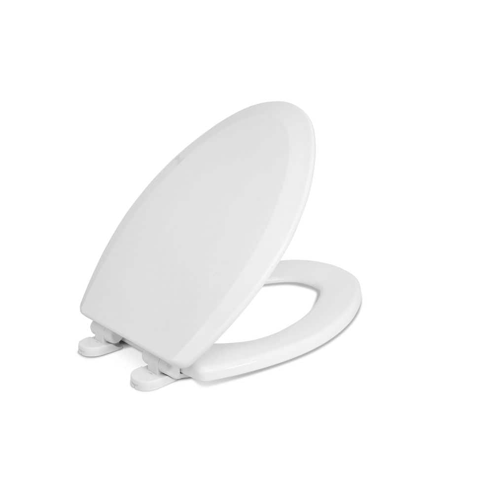 White Molded Wood Elongated Soft Close Toilet Seat