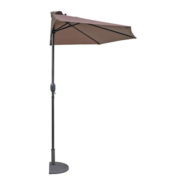 Island Umbrella Lanai 9 ft. Aluminum Half-Market Patio Umbrella in Coffee Polyester