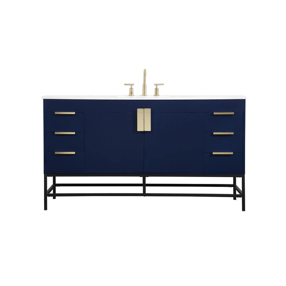 Simply Living 60 in. W x 22 in. D x 33.5 in. H Bath Vanity in Blue with Ivo