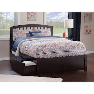 Richmond Espresso Full Solid Wood Storage Platform Bed with Flat Panel Foot Board and 2 Bed Drawers