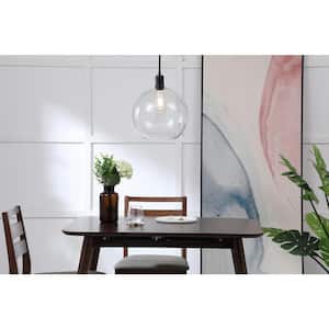 Timeless Home Eduardo 1-Light Pendant in Black with 12.5 in. W x 11.5 in. H Clear Glass Shade