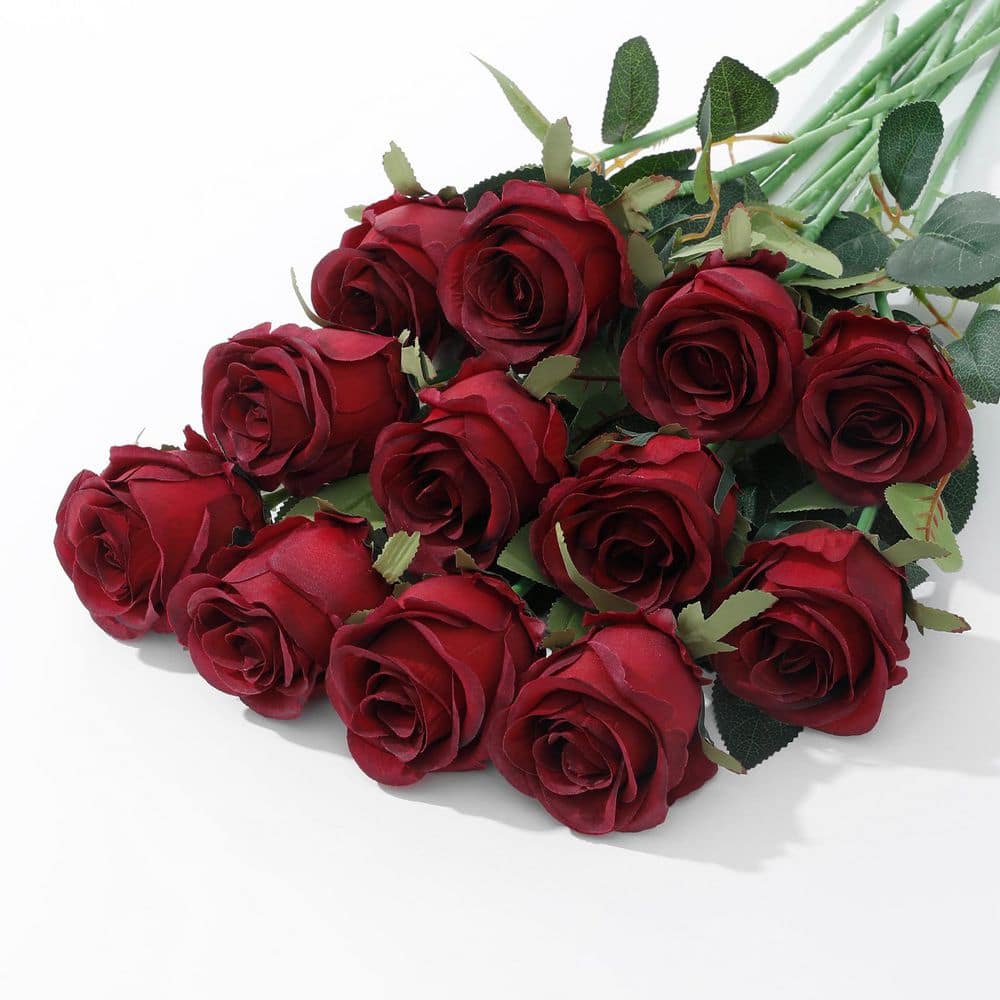 20.47 in. Dark Red Series Dark Red Indoor Artificial Roses in