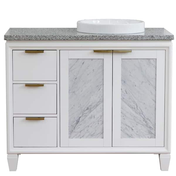 Bellaterra Home 43 in. W x 22 in. D Single Bath Vanity in White with Granite Vanity Top in Gray with Right White Round Basin