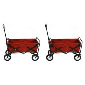 Collapsible Folding Steel Frame Outdoor Garden Wagon, Red (2-Pack)