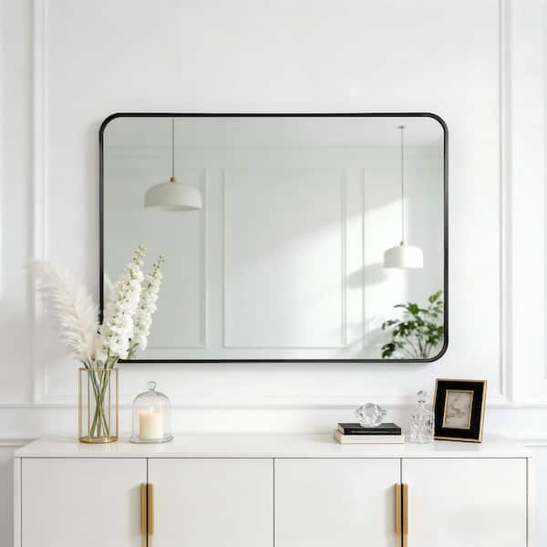 July 24 in. x 36 in. Modern Rectangle Aluminum Alloy Framed Black Decorative Mirror