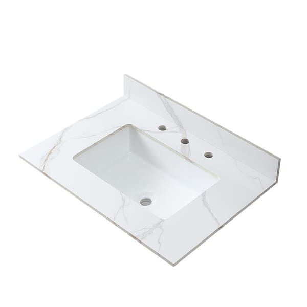 Unbranded 31 in. W x 22 in. D Engineered Stone Composite White Rectangular Single Sink Bathroom Vanity Top in Carrara Gold