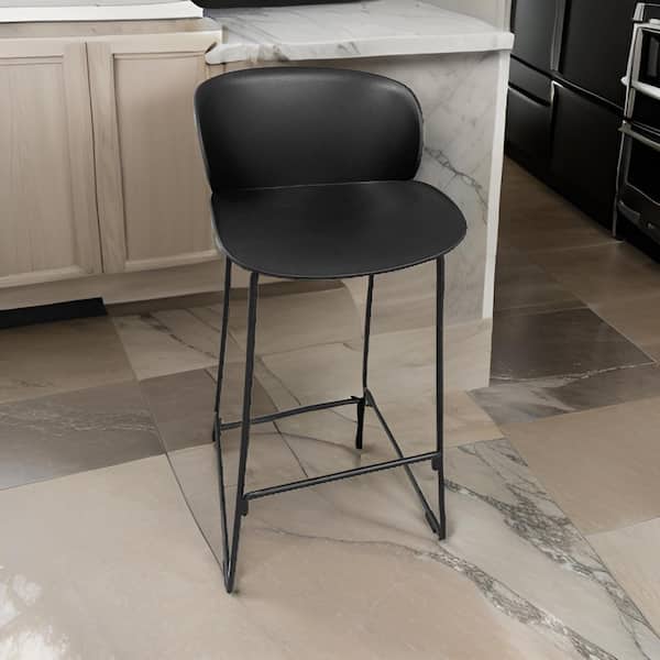 Benjara 29.5 in. Black Low Back Metal Bar Stool with Plastic Seat (Set of 2)