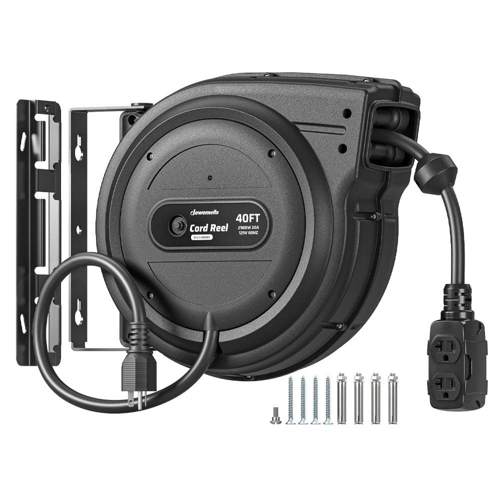 40 ft. 10/3 SJTOW Retractable Extension Cord Reel, 20A/2500W, 4 Grounded Outlets, Wall/Ceiling Mount, ETL Listed, Black price history on PriceWatchPro