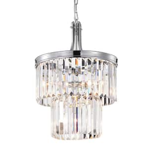 Clarus 4-Light Glam Chrome Round 2 Tiered Chandelier with Colonial Hanging Crystals