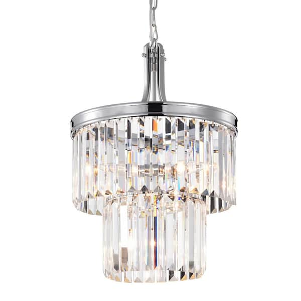 Edvivi Clarus 4-Light Glam Chrome Round 2 Tiered Chandelier with Colonial Hanging Crystals