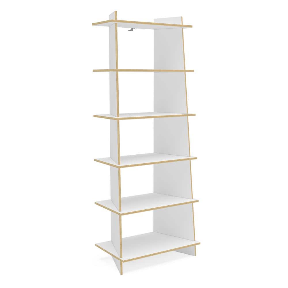 EcoFriendly White and Light Brown Wood Ladder Bookcase with 6 Shelves