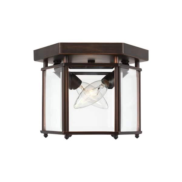 Generation Lighting Bretton 8 in. 2-Light Bronze Traditional Classic Flush Mount with Clear Glass Panels and Dimmable Candelabra LED Bulbs