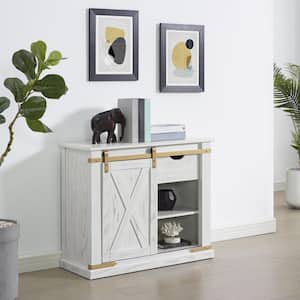 Sueli 36 in. Antique White and Gold Rectangle Wood Console Table with Barnyard Design