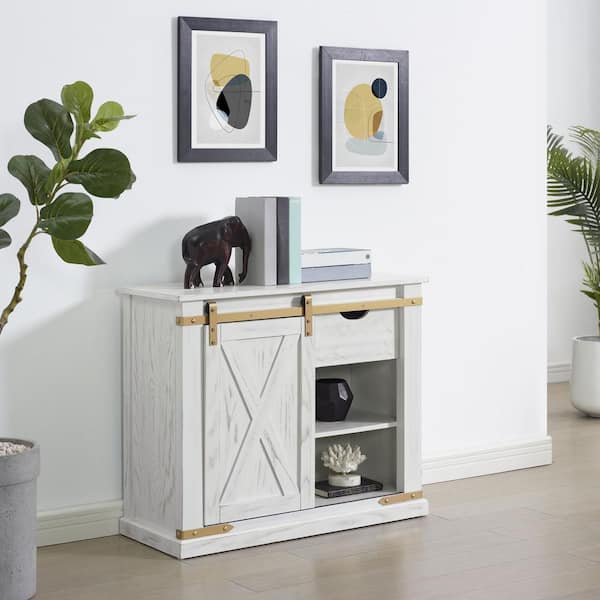 Furniture of America Sueli 36 in. Antique White and Gold Rectangle Wood Console Table with Barnyard Design