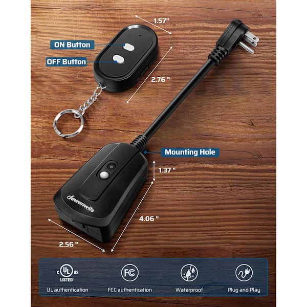 Remote Control Outlet with 2 Wireless Remotes, Weatherproof Remote Light Switch, 2 ft. Long Extension Cord, 100 ft.