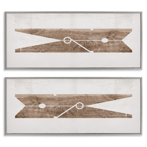 Minimal Laundry Clothespins by Daphne Polselli 2-Piece Gray Framed Giclee Art Print Typography 10 in. x 24 in.