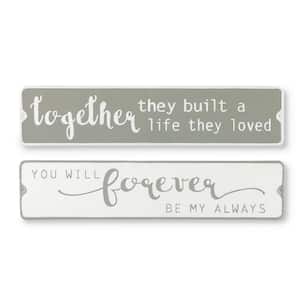 38.39 in. L White and Gray Embossed Metal Inspirational Signs, "Together They Built a Life They Loved" (Set of 2)