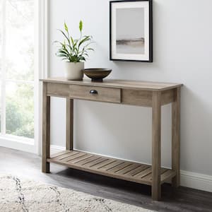 Country 48 in. Gray Wash Standard Rectangle Wood Console Table with Drawers