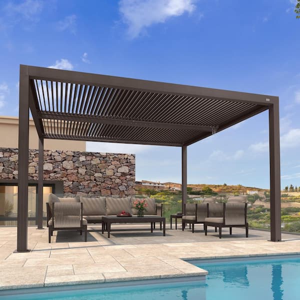 PURPLE LEAF 11 ft. x 13 ft. Bronze Aluminum Frame Patio Hardtop Louvered Pergola with Adjustable Rainproof Roof and In-Built Gutter