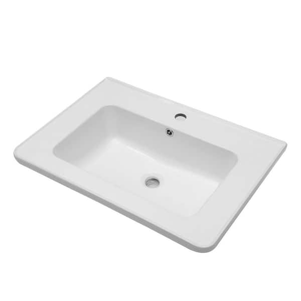 28.00 in. W x 19.00 in. D Rectangular Ceramic Vanity Top in White with Overflow