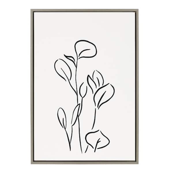 Kate and Laurel Sylvie Botanical Sketch Print No 3 in. 1-Piece Gray Framed Canvas Art Print, 33.00 in. x 23.00 in.