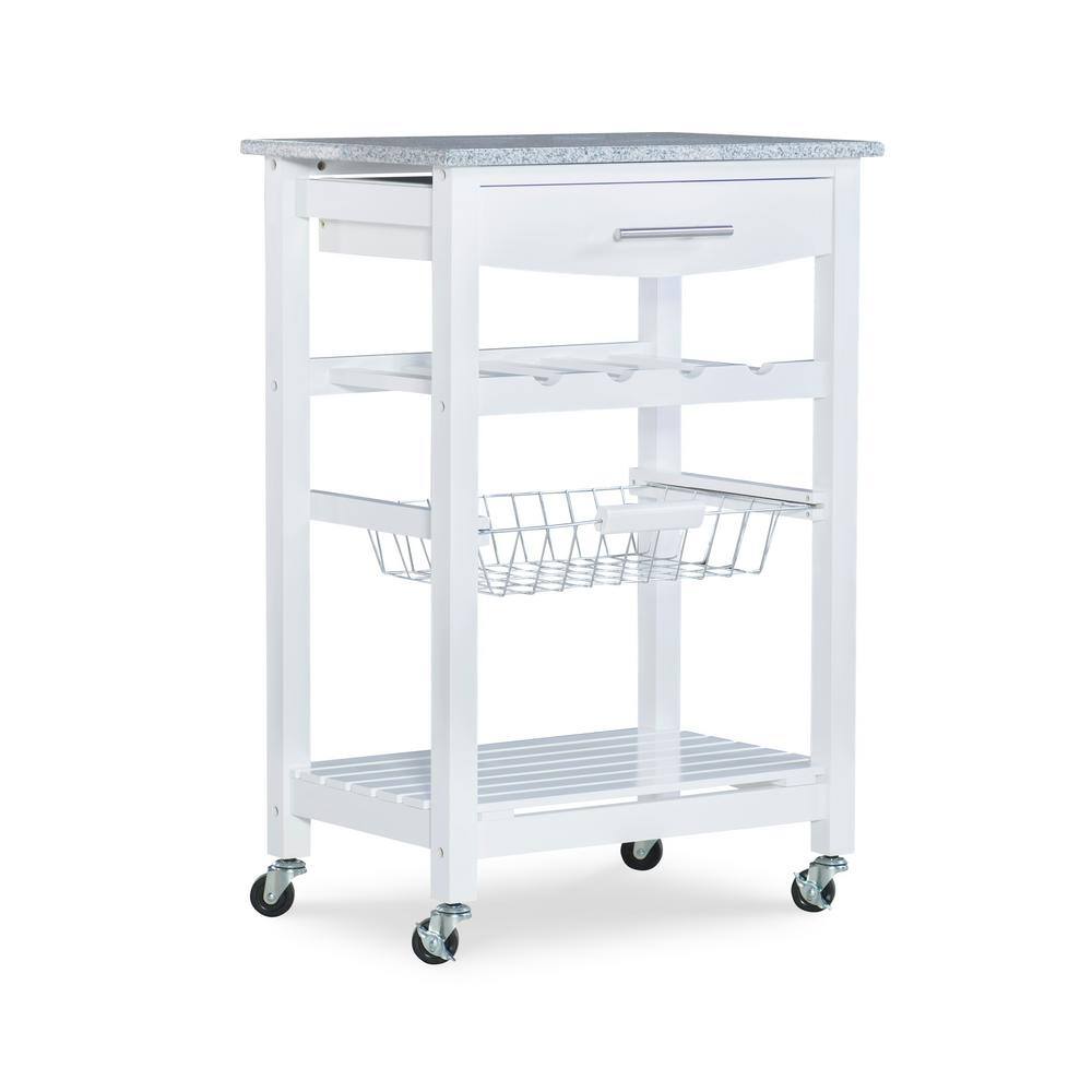 Linon Home Decor Todd White Kitchen Cart with Granite Top and Storage THD03300 The Home Depot