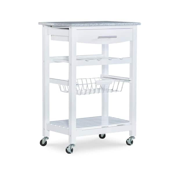 Linon Home Decor Todd White Kitchen Cart With Granite Top And Storage