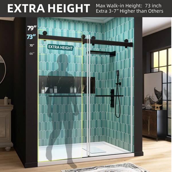 Getpro 72 in. W x 79 in. H Double Sliding Frameless Shower Door in Matte  Black With Crashproof And 3/8 in. (10 mm)Glass HD-GTDS01-72-BL - The Home  Depot
