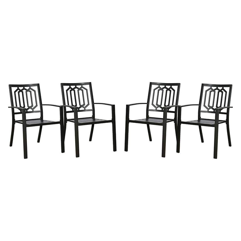 ANGELES HOME Stackable Outdoor Metal Arm Patio Dining Chairs (Set of 4