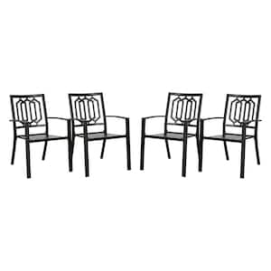 Stackable Outdoor Metal Arm Patio Dining Chairs (Set of 4)