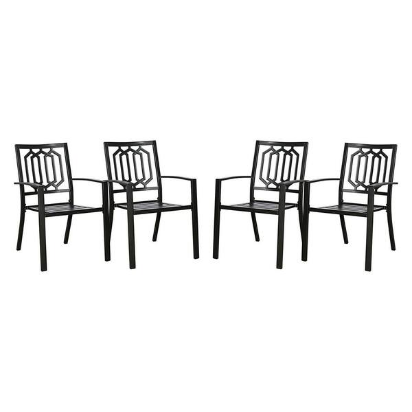 ANGELES HOME Stackable Outdoor Metal Arm Patio Dining Chairs (Set of 4
