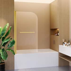 31.75 in. W x 55.13 in. H Pivot Frameless Tub Door in Brushed Gold with Tempered Clear Glass