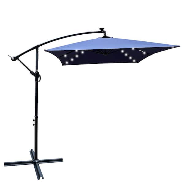 ToolCat 10 ft. x 6.5 ft. Rectangle Outdoor Patio Umbrella Solar Powered LED Lighted Sun Shade Market Waterproof, Navy Blue