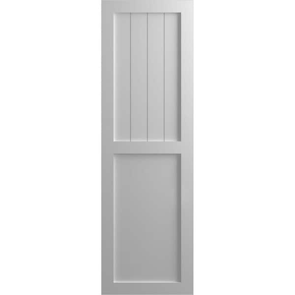 Ekena Millwork 12 in. x 54 in. PVC True Fit Farmhouse/Flat Panel Combination Fixed Mount Board and Batten Shutters Pair in Primed