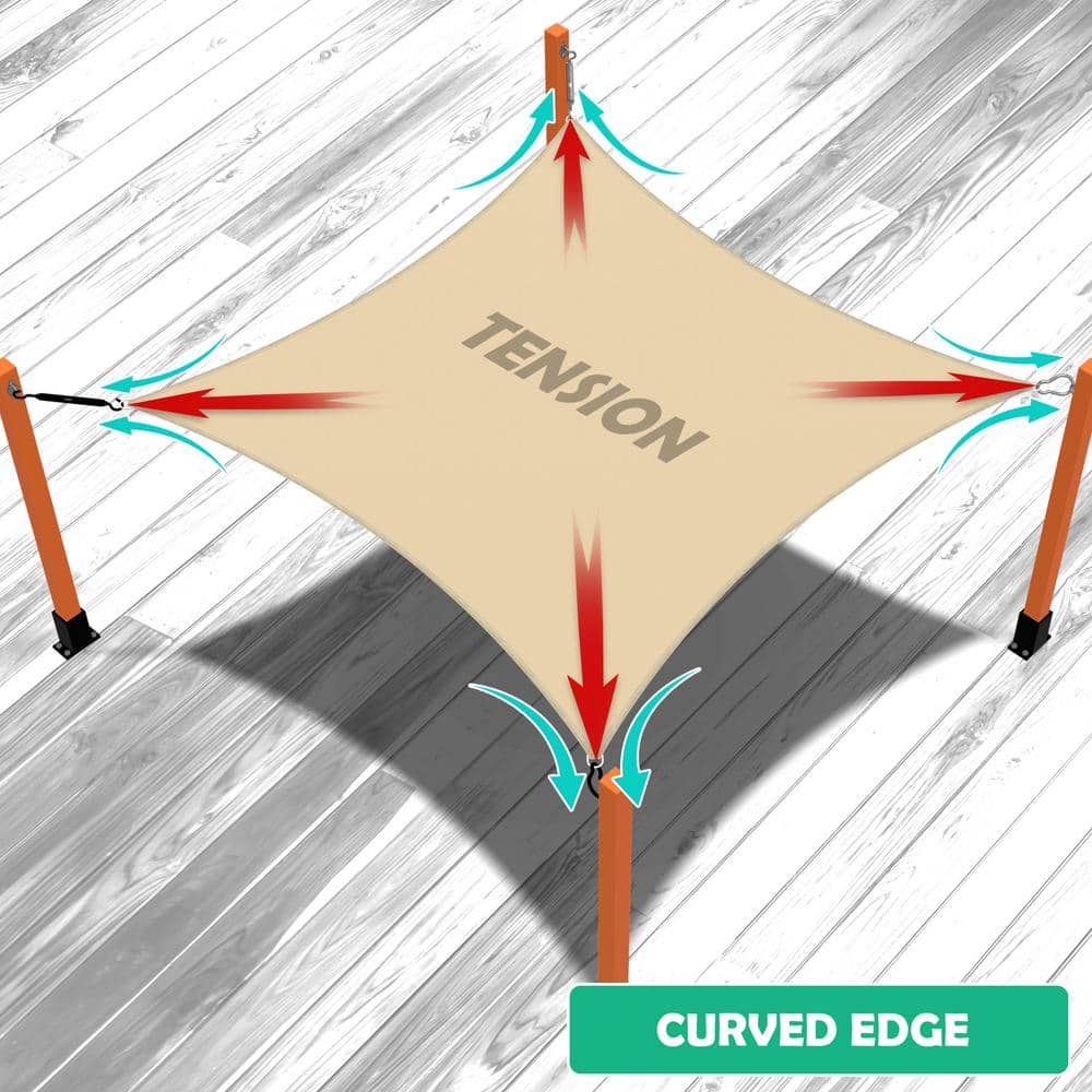 ColourTreeUSA Rectangle Sun Shade Sail with Hardware Kit + Cable Ropes HDPE Mesh Fabric Screen Canopy UV Block 190 GSM 10' x 13' - Sand Beige
