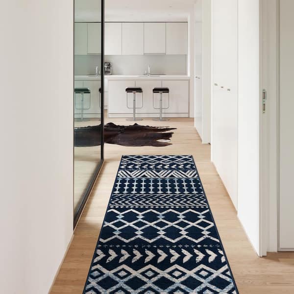 CAMILSON Salina Vintage Machine Washable Rug Navy Blue 2'2'' x 10